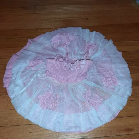 Vtg Handmade Baby/Toddler Dress - Pink Gingham & White Sheer w/ Appliques - Picture 10 of 11